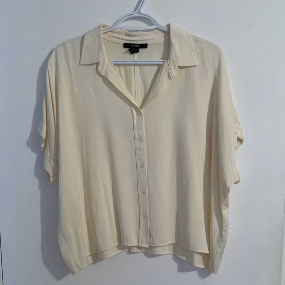 [S] F21 Light Cream Button-Down Shirt
